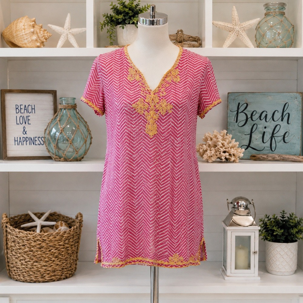 Haute Latitude Pink Orange Embroidered Cotton Tunic SZ M | Festival, Boho